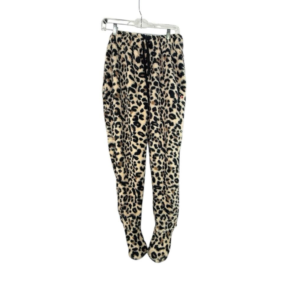 Feejays Sweatpants Pajama Pants Women Leopard Print Footies‎ Cozy Sz Med Read